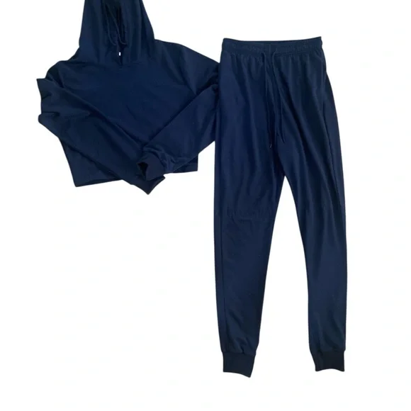 Women Navy Blue Hoodie and Jogger Set - Picture 1 of 3